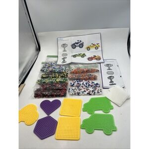 Perler BEAD Activity Craft Lot Beads/Organizer 7 Peg Boards Patterns Iron Paper‎